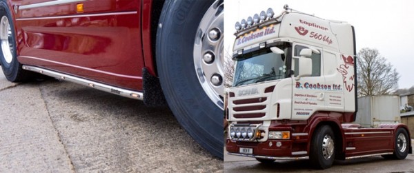 Stainless steel Side Bars Scania R2 wb.3,70 Low Side skirts (under car exhaust)